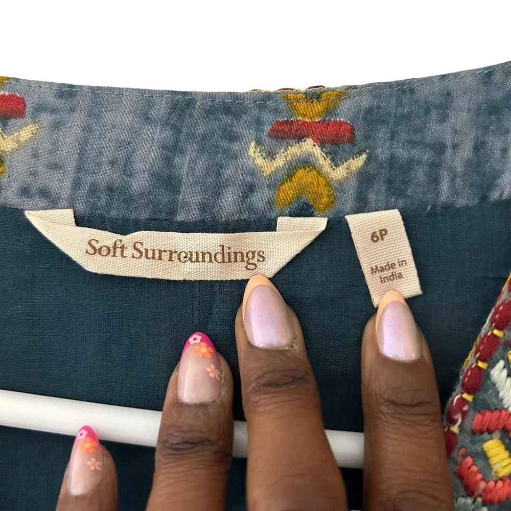Soft Surroundings San Remo Boho Embroidered Gypsy Peasant Maxi Dress - Picture 12 of 13